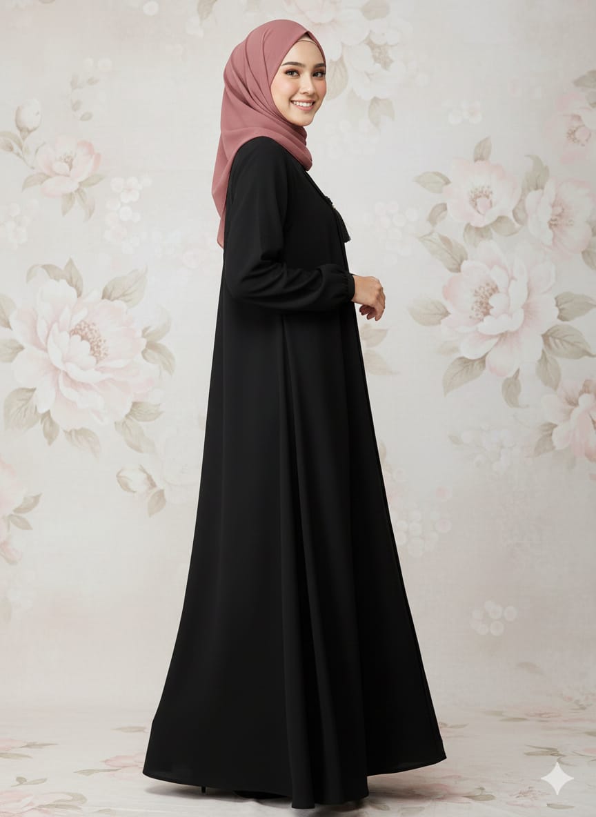 Modren Flared Abaya- Black_tassel