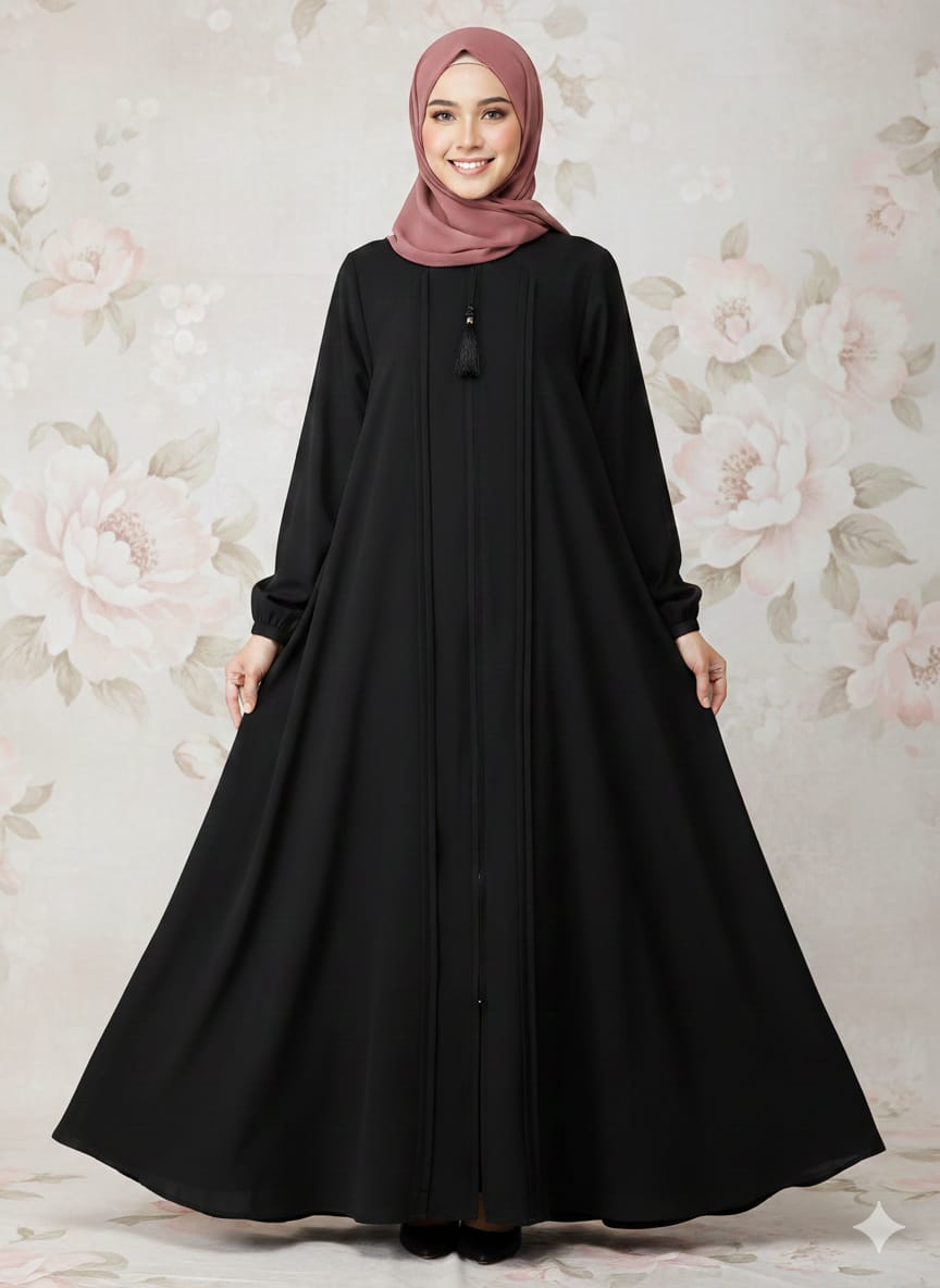 Modren Flared Abaya- Black_tassel