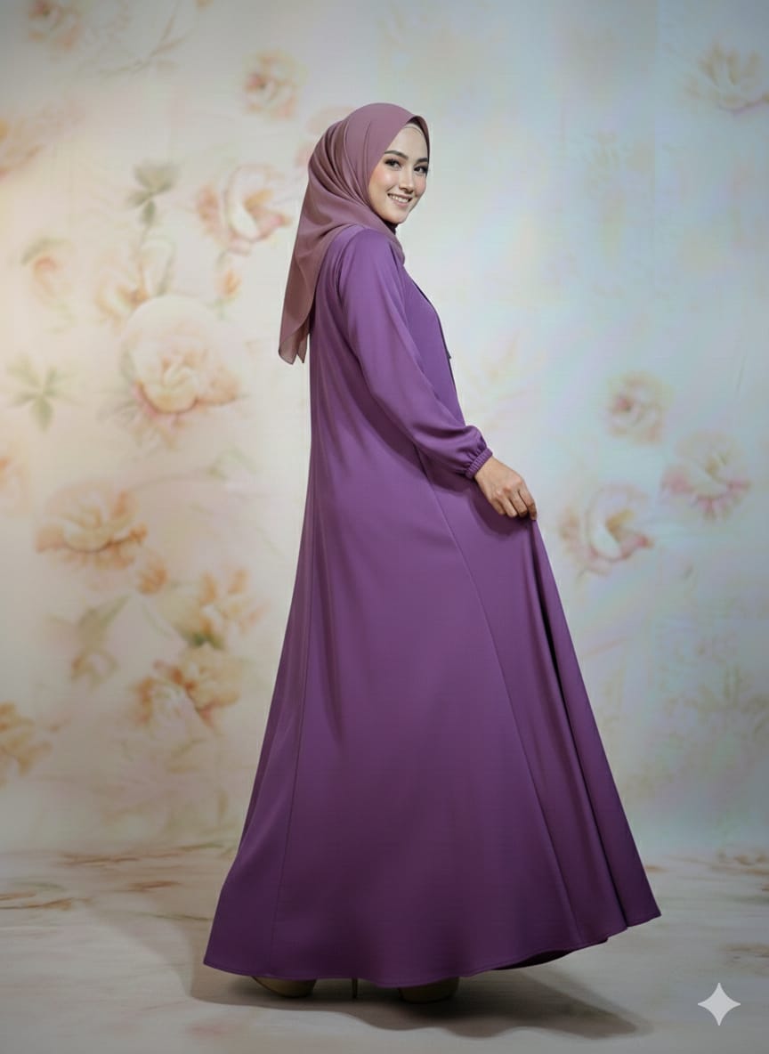 Modren Flared Abaya- Purple_tassel