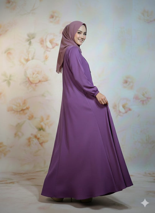 Modren Flared Abaya- Purple_tassel