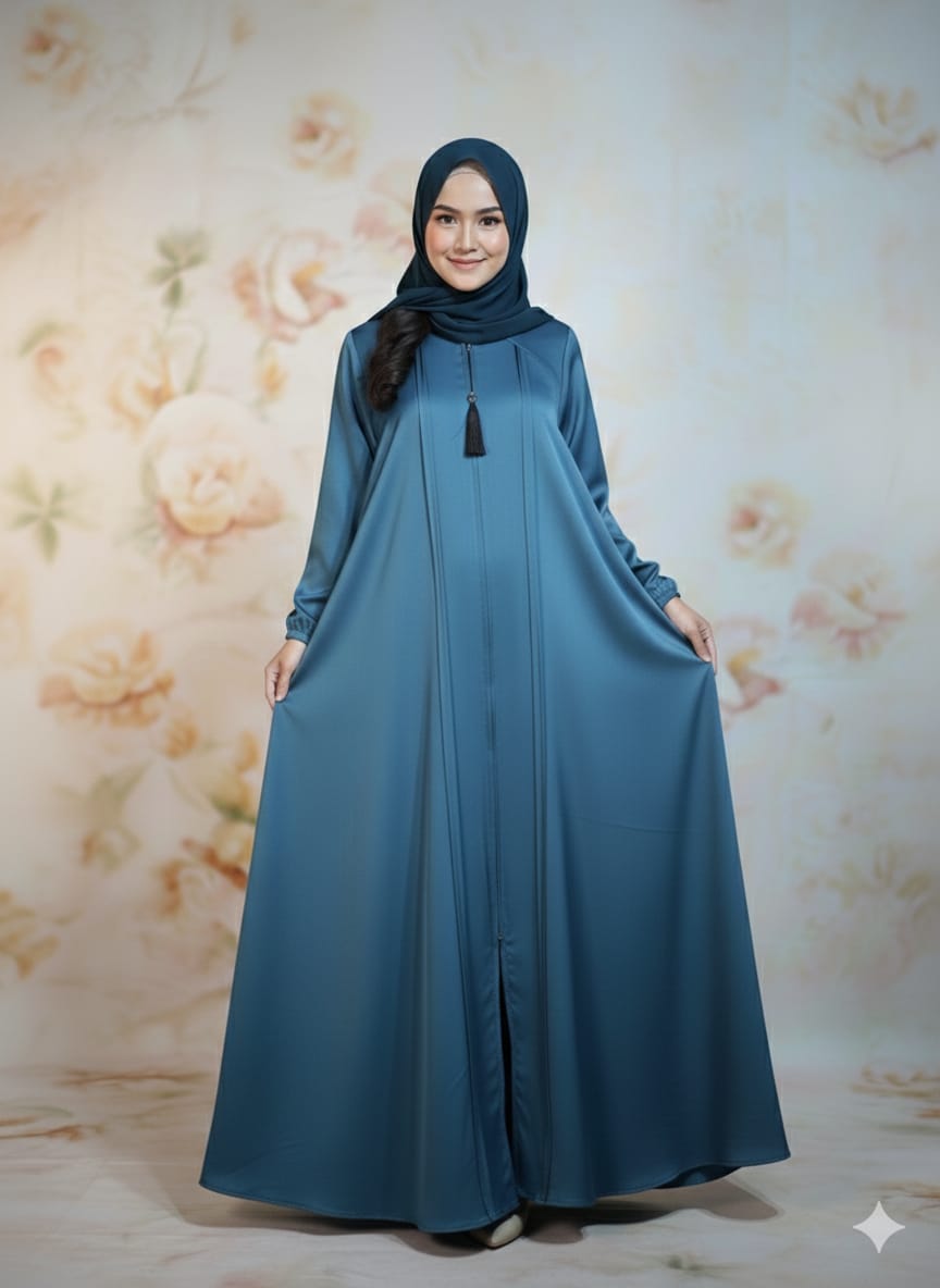 Modren Flared Abaya-Blue _tassel