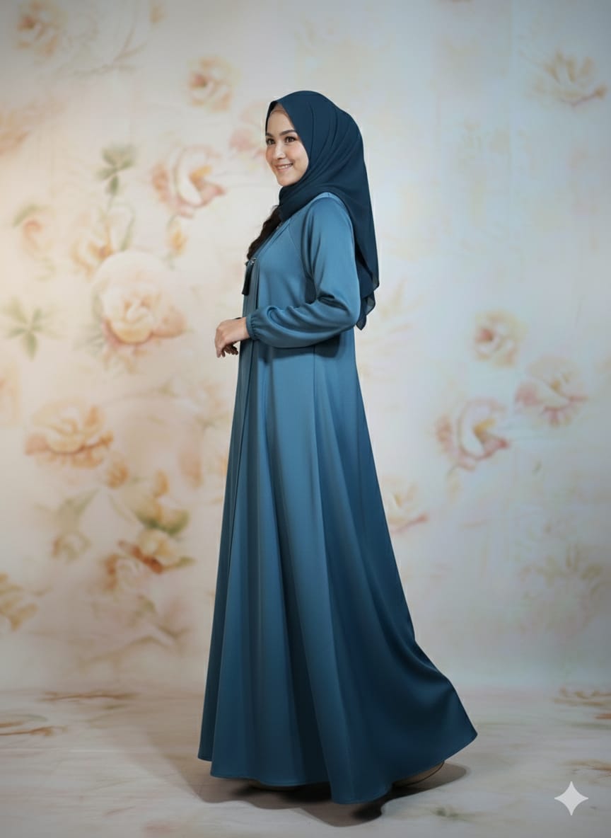 Modren Flared Abaya-Blue _tassel