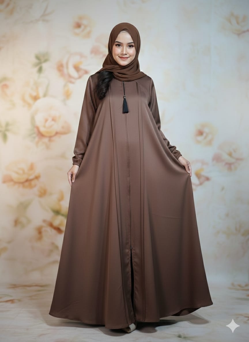 Modren Flared Abaya- Brown_tassel