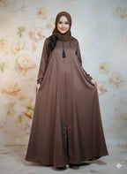 Modren Flared Abaya- Brown_tassel