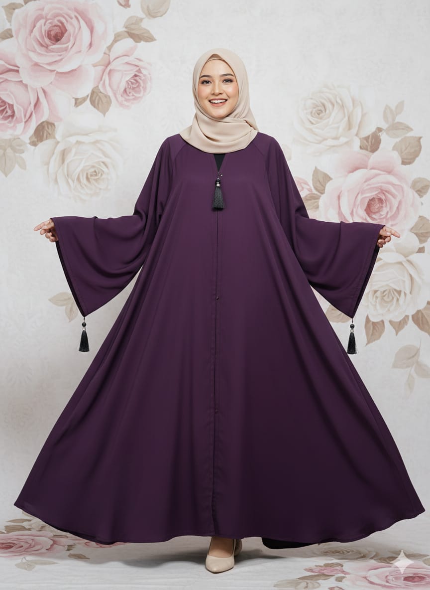 Modren Flared Abaya- Purple_tassel