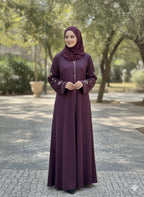 The Plum Elegance Abaya – Premium Nida with Sleeve Embroidery