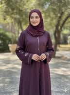The Plum Elegance Abaya – Premium Nida with Sleeve Embroidery