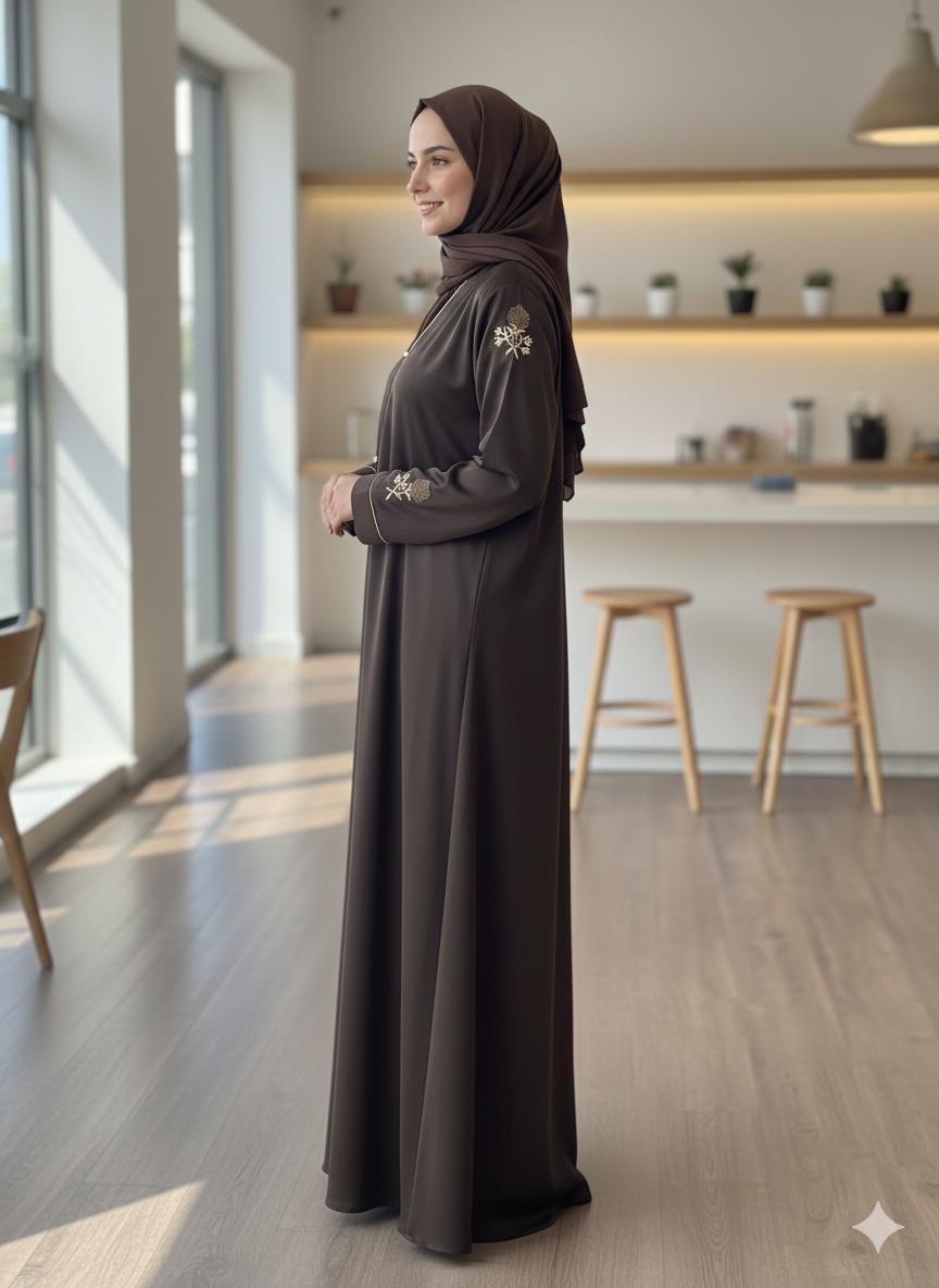 The Aura Abaya (Premium Nida with Floral Embroidery)