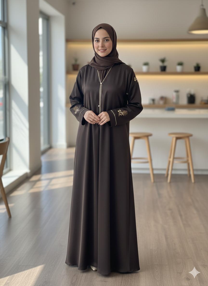 The Aura Abaya (Premium Nida with Floral Embroidery)