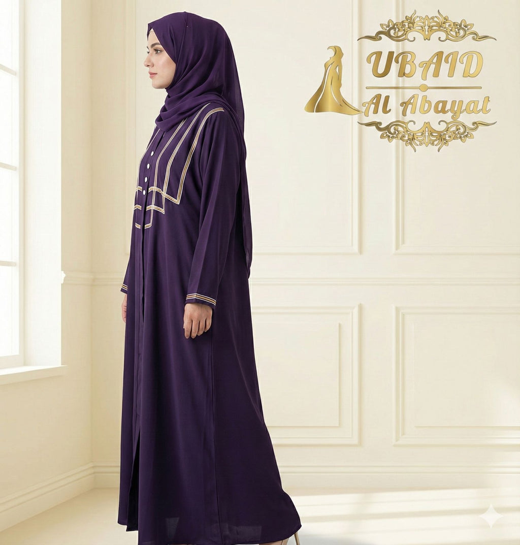 The Triple Grace Abaya (Royal Purple Edition With 3-Layer Dori Work)