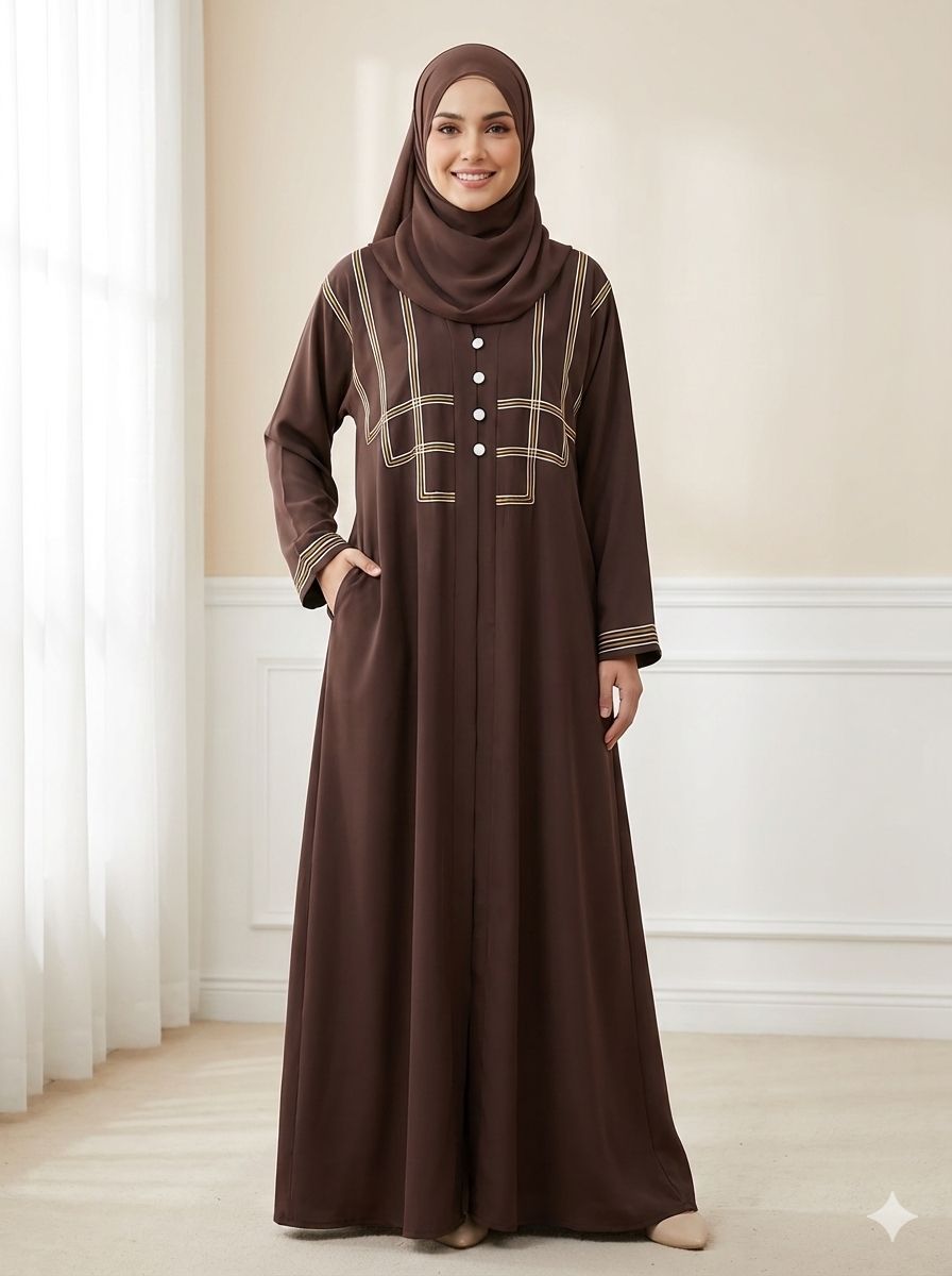 The Triple Grace Abaya (Coffee Brown Edition With Dori Work)
