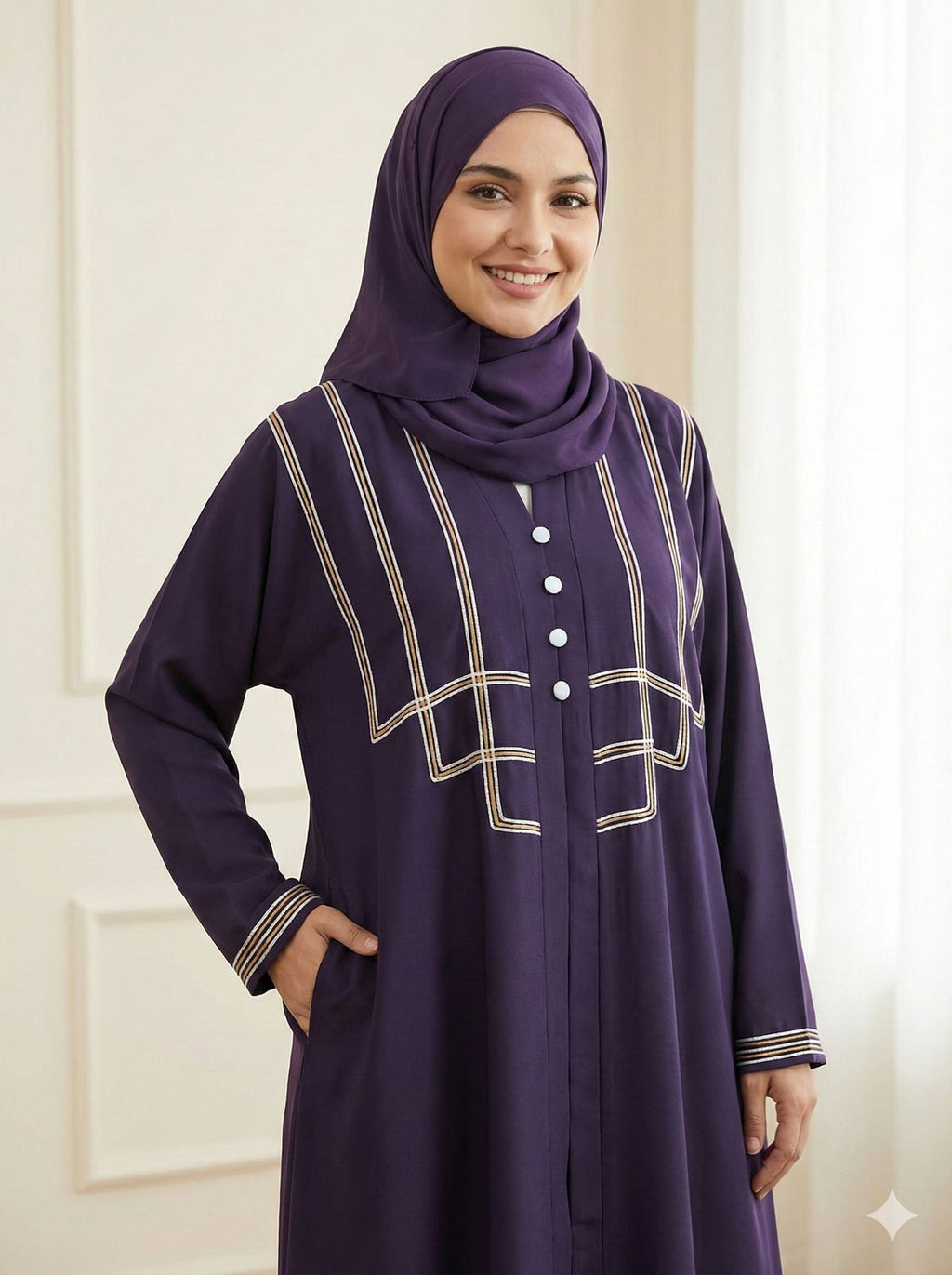 The Triple Grace Abaya (Royal Purple Edition With 3-Layer Dori Work)