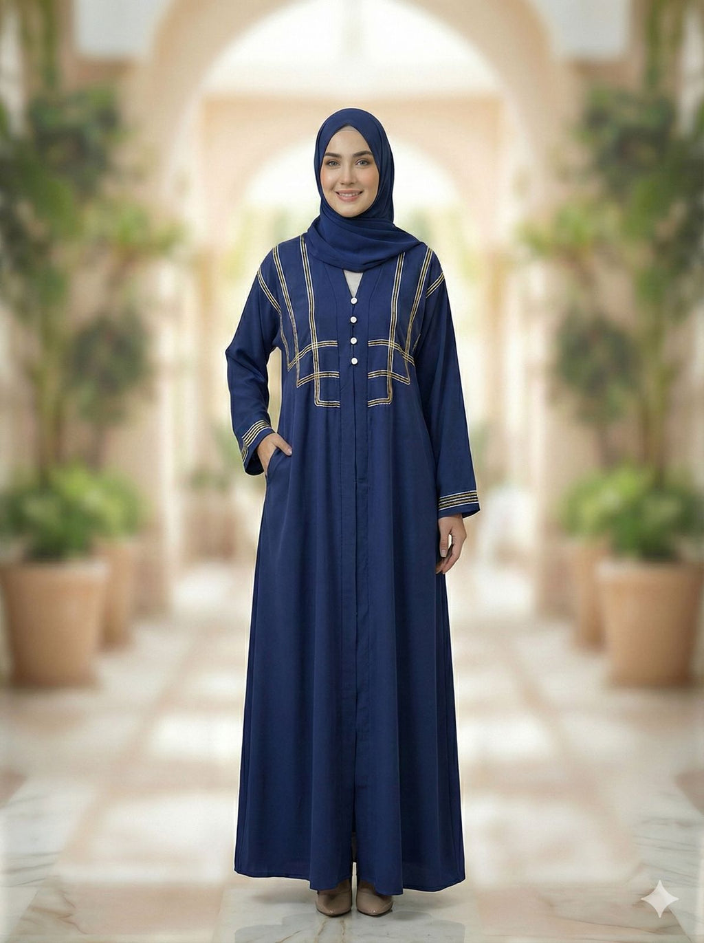 The Triple Grace Abaya (Navy Blue Edition  Dori Work)