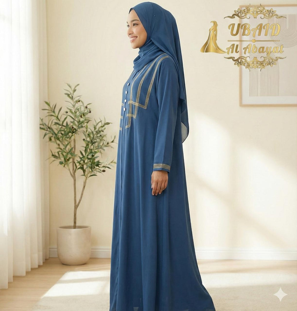 The Triple Grace Abaya (Steel Blue Edition With Dori Work)