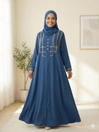 The Triple Grace Abaya (Steel Blue Edition With Dori Work)