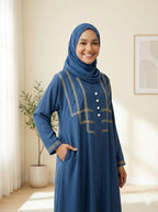 The Triple Grace Abaya (Steel Blue Edition With Dori Work)