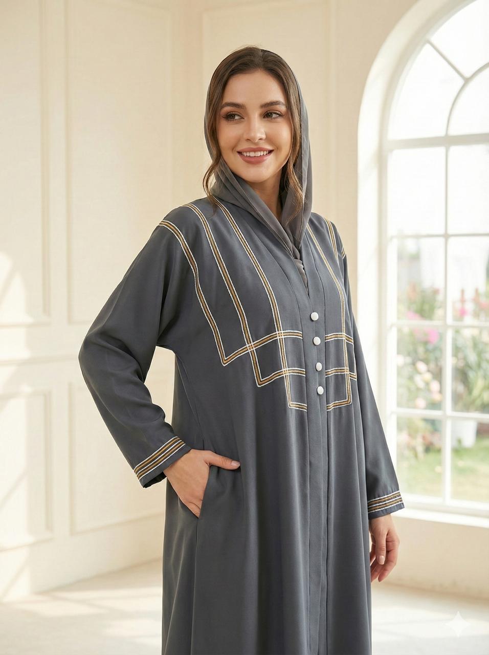 The Triple Grace Abaya (Classic Grey Edition With 3-Layer Dori Work)
