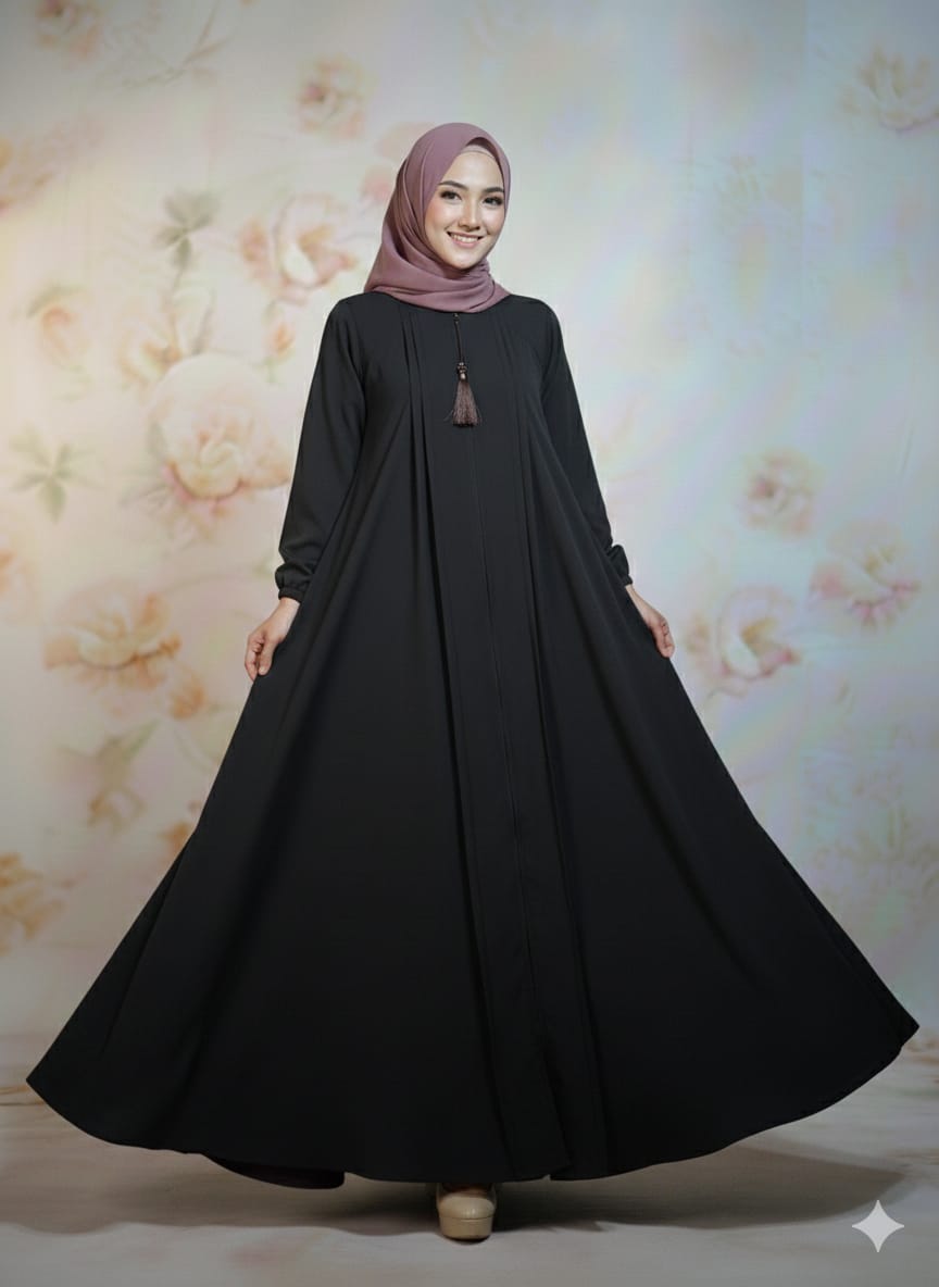 Modren Flared Abaya- Black_tassel