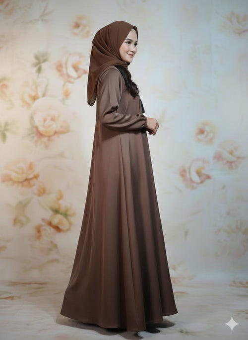 Modren Flared Abaya- Brown_tassel